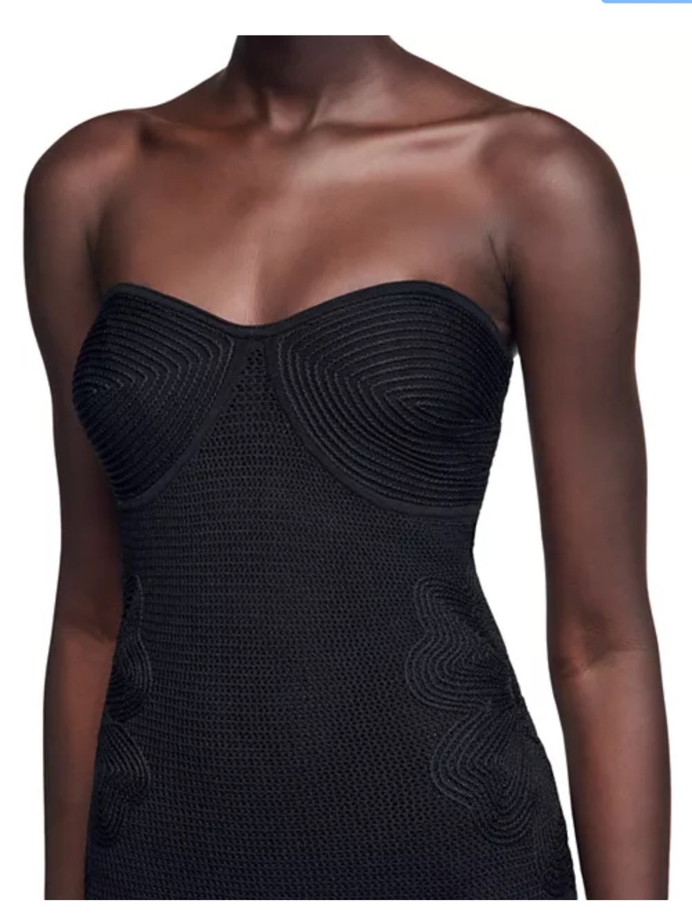Camila Coelho Strapless Black Crochet Maxi Dress